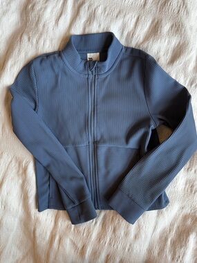 all in motion Blue Ribbed Zip-Front Bomber Jacket